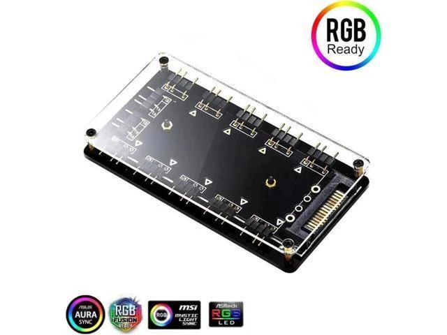 Alt view image 8 of 14 - 5V 3Pin ARGB 11-Port Hub with Magnetic Base & PMMA Shell, SATA Powered RGB Splitter with 1.64FT Extension Cable for LED Strips, Fans & Coolers