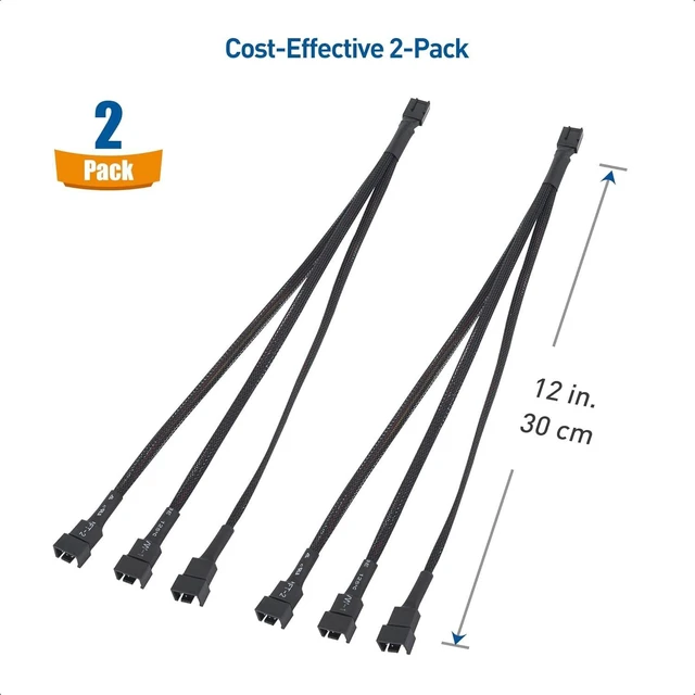 Alt view image 13 of 14 - Cable Matters 2-Pack 3 Way 4 Pin PWM Fan Splitter Cable 12 Inches, PC Fan Splitter 1 to 3 Converter, PC Fan Extension Cable