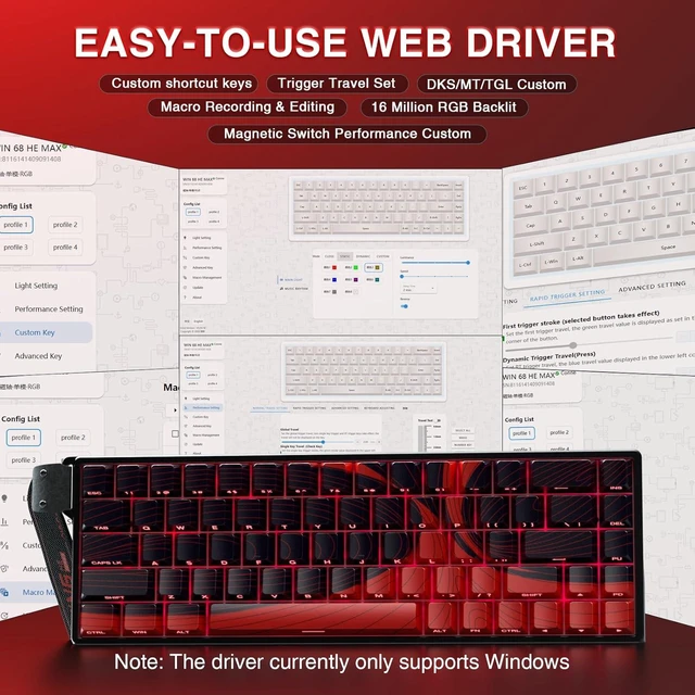 Alt view image 12 of 14 - AULA WIN68 HE MAX - Hall Effect Gaming Keyboard with Magnetic Switch, Adjustable Actuation Fast Trigger Mode, 8KHz Polling Rate, RGB Backlit Wired Mechanical Gaming Keyboard 60 Percent Compact Design