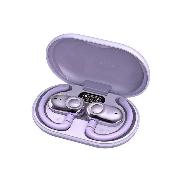 Alt view image 11 of 12 - Bluetooth 5.4 Open Ear Earbuds with Earhook - Dual-Axis Adjustable, 5H Playback, IPX5 Waterproof (Purple)