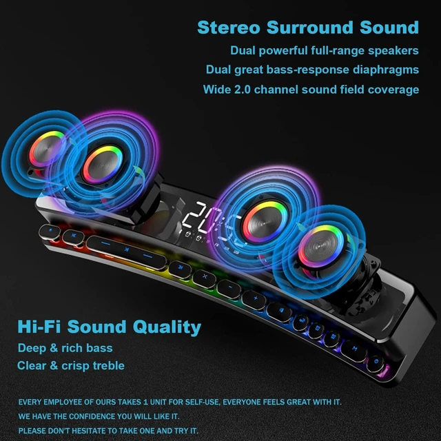 Alt view image 8 of 12 - Dynamic RGB Computer Speakers Sound Bar Desktop PC Gaming Speaker Soundbar with Wireless Bluetooth 5.0, Small Sound Bars for Laptop, Tablet, TV, USB Powered Battery Operated Speakers, Built-in Mic