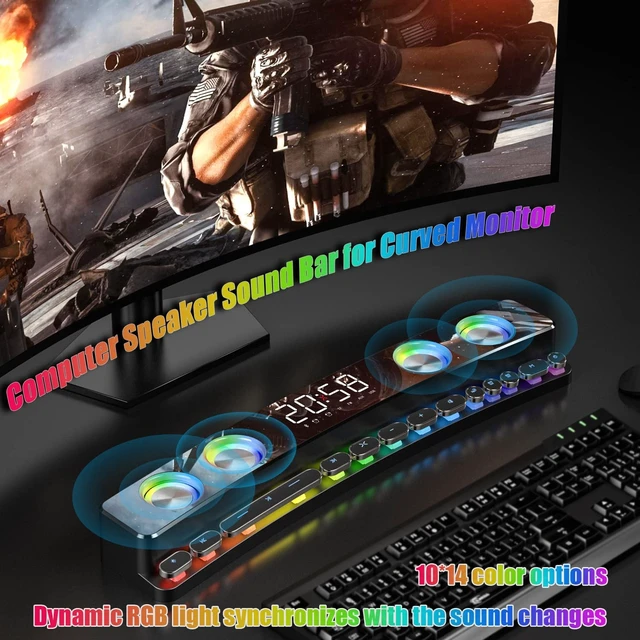 Alt view image 10 of 12 - Dynamic RGB Computer Speakers Sound Bar Desktop PC Gaming Speaker Soundbar with Wireless Bluetooth 5.0, Small Sound Bars for Laptop, Tablet, TV, USB Powered Battery Operated Speakers, Built-in Mic
