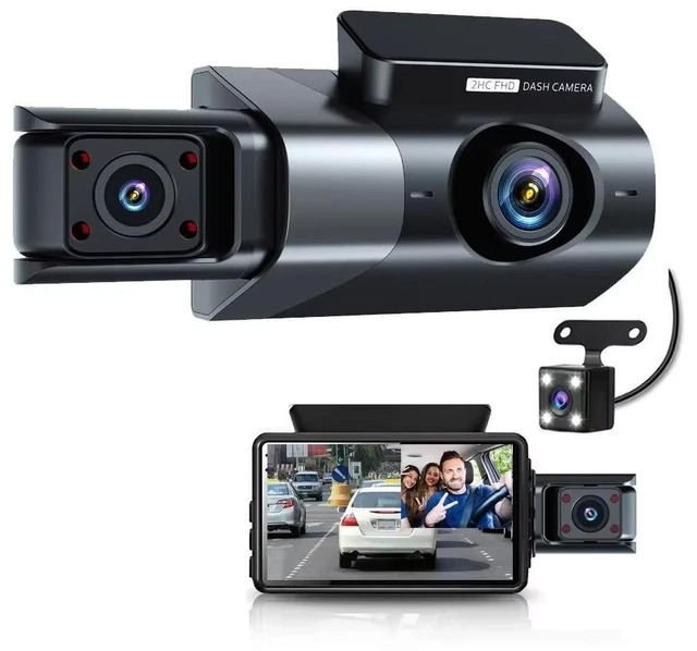 Alt view image 7 of 12 - QURO 3 Channel Car DVR HD 1080P 3-Len Inside Vehicle Dash Cam Three Way Camera DVRs Recorder Video Mini Dashcam Camcorder