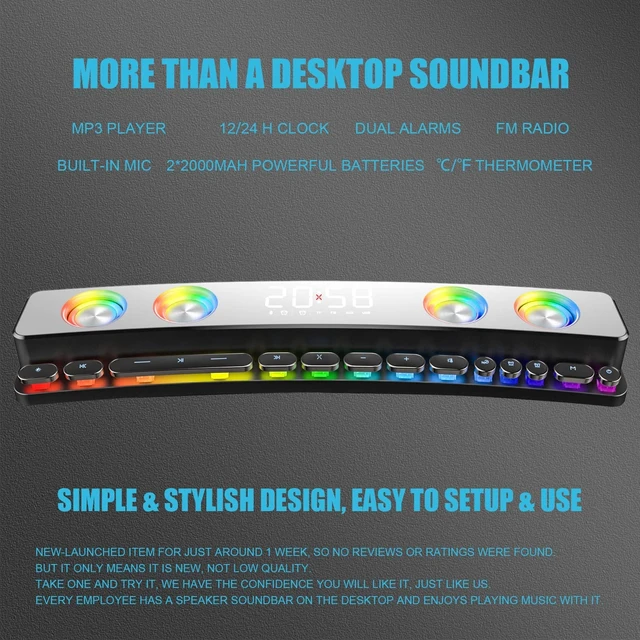 Alt view image 11 of 12 - Dynamic RGB Computer Speakers Sound Bar Desktop PC Gaming Speaker Soundbar with Wireless Bluetooth 5.0, Small Sound Bars for Laptop, Tablet, TV, USB Powered Battery Operated Speakers, Built-in Mic