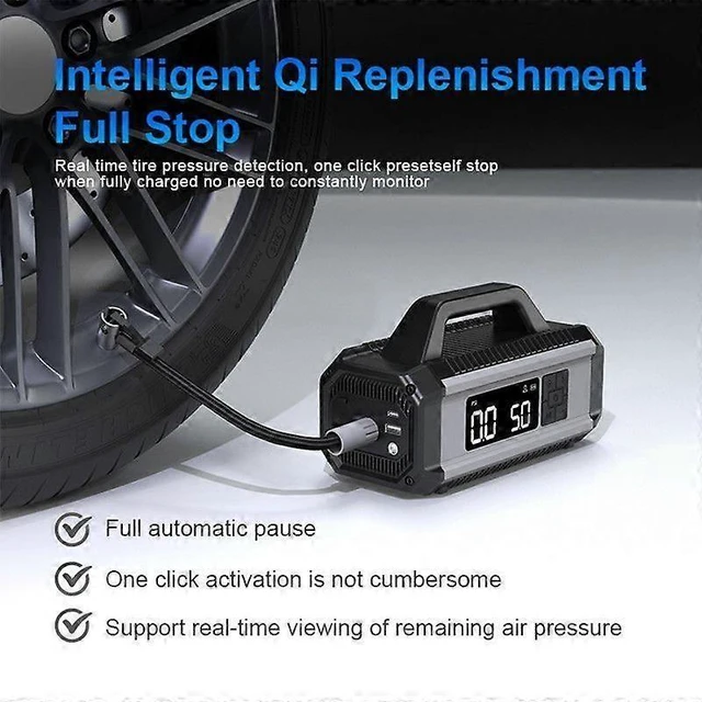 Alt view image 7 of 10 - Ecocleanpath QB05 Portable Air Compressor: Tire Inflator for Car, Bike, Ball & Power Bank (Grey)