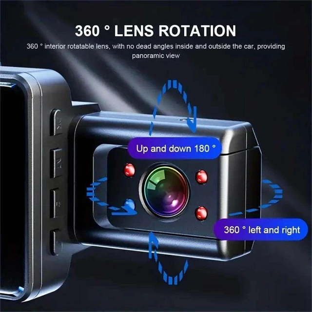 Alt view image 8 of 12 - QURO 3 Channel Car DVR HD 1080P 3-Len Inside Vehicle Dash Cam Three Way Camera DVRs Recorder Video Mini Dashcam Camcorder