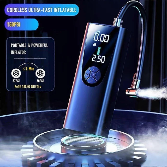 Alt view image 9 of 10 - Ecocleanpath Cordless Tire Inflator 150PSI Portable Air Compressor with LED Light & Digital Gauge - Car, Bike, Ball Pump
