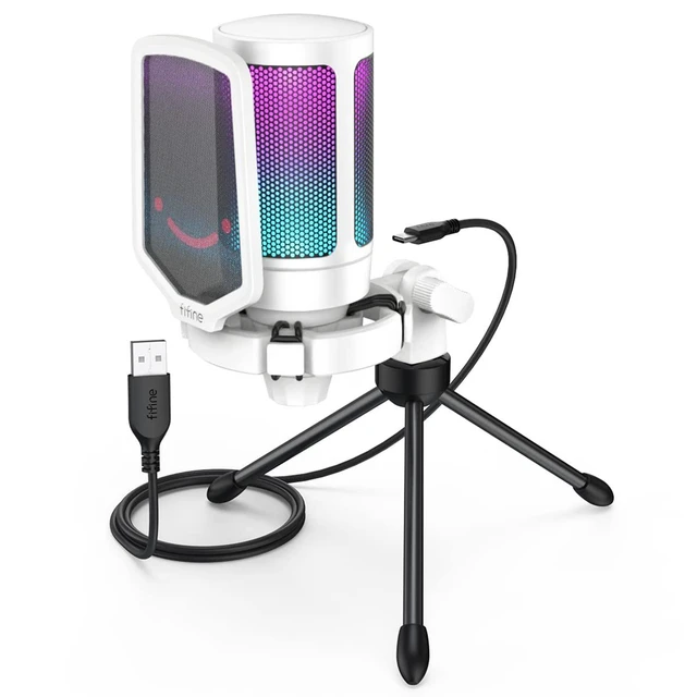 Alt view image 7 of 12 - VoltSync AmpliGame USB Microphone, PC Gaming Recording Desktop Laptop Mic, RGB Streaming Podcasting Condenser Mic for Online Game, Vocal, with Mute Button, Gain Knob, Tripod Stand-A6V White