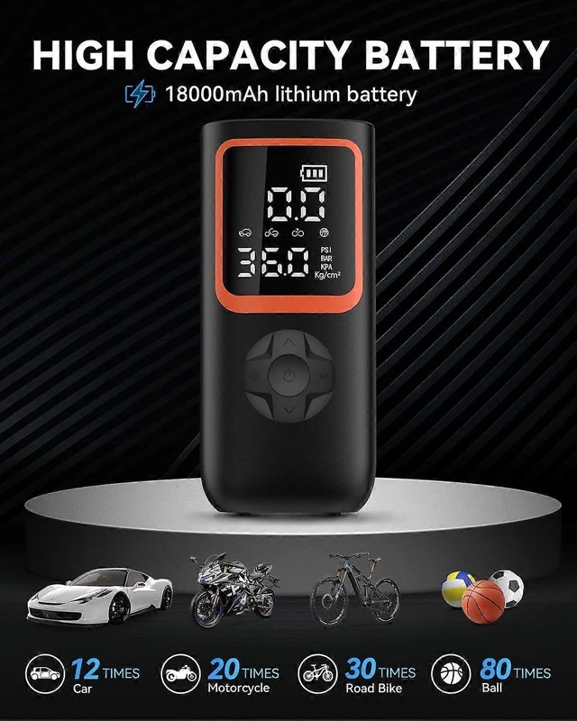 Alt view image 8 of 10 - Ecocleanpath Portable Tire Inflator 150PSI, 6000mAh Cordless Air Compressor with LED Light & Pressure Gauge, 2X Faster Inflation
