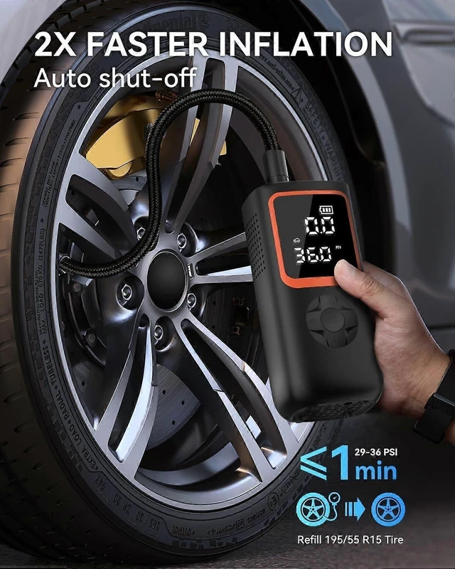 Alt view image 7 of 10 - Ecocleanpath Portable Tire Inflator 150PSI, 6000mAh Cordless Air Compressor with LED Light & Pressure Gauge, 2X Faster Inflation