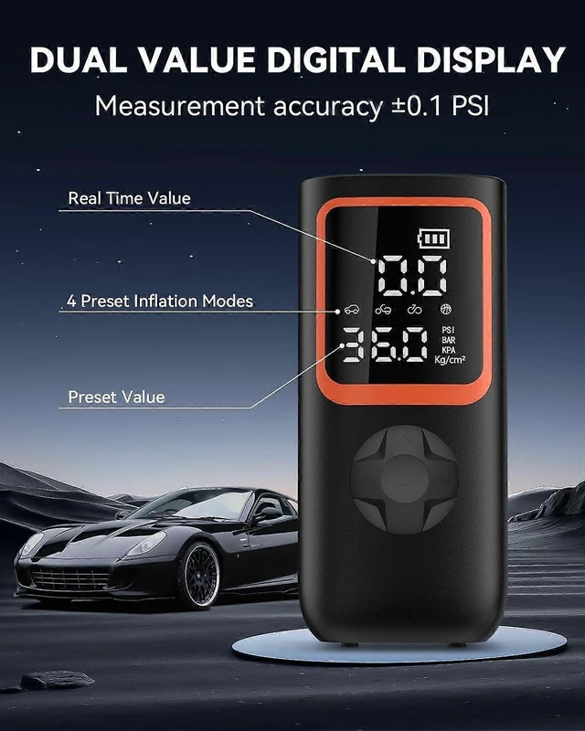 Alt view image 10 of 10 - Ecocleanpath Portable Tire Inflator 150PSI, 6000mAh Cordless Air Compressor with LED Light & Pressure Gauge, 2X Faster Inflation