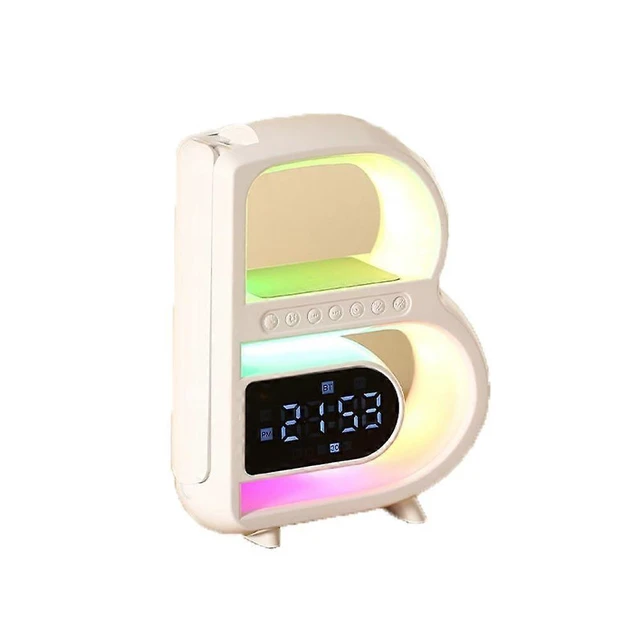 Alt view image 6 of 10 - Ecocleanpath Wireless Charging Desk Lamp with Bluetooth Speaker, Clock, Colorful Lights & Subwoofer - White