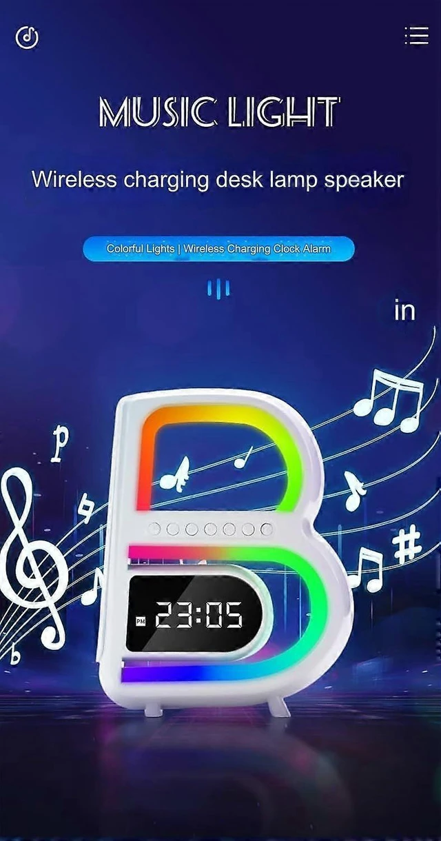 Alt view image 7 of 10 - Ecocleanpath Wireless Charging Desk Lamp with Bluetooth Speaker, Clock, Colorful Lights & Subwoofer - White