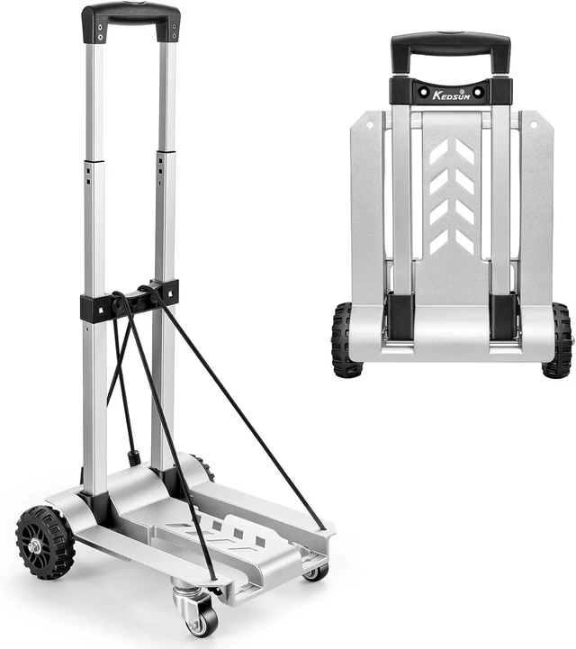 Alt view image 8 of 14 - KEDSUM 270LBS Utility Luggage Cart with 4 Wheels, 100% Aluminum Hand Truck Dolly, Folding Hand Truck with Advanced Tank Wheels, Portable Dolly Cart for Luggage, Travel, Shopping, Office Use