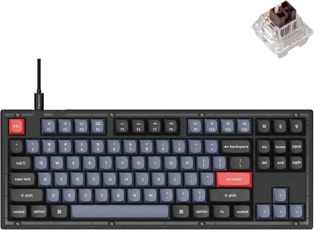 Alt view image 8 of 14 - Keychron V3 Wired Custom Mechanical Keyboard, TKL Tenkeyless QMK/VIA Programmable Macro with Hot-swappable Keychron K Pro Brown Switch Compatible with Mac Windows Linux (Frosted Black-Translucent)