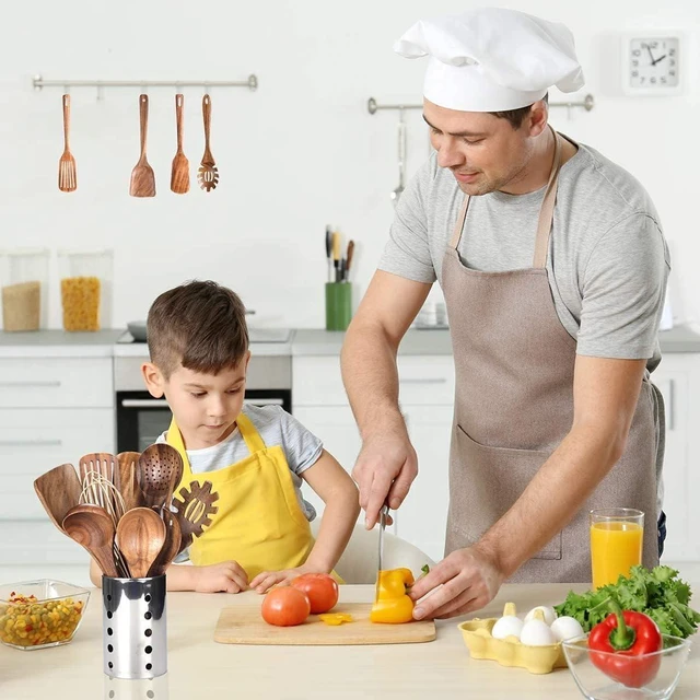 Alt view image 12 of 12 - 10 Pack Wooden Utensils for Cooking, Wood Utensil Set for Kitchen, Teak Wooden Spoon for Cooking, Non-Stick Spatula Ladle