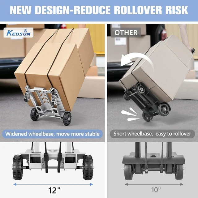 Alt view image 9 of 14 - KEDSUM 270LBS Utility Luggage Cart with 4 Wheels, 100% Aluminum Hand Truck Dolly, Folding Hand Truck with Advanced Tank Wheels, Portable Dolly Cart for Luggage, Travel, Shopping, Office Use