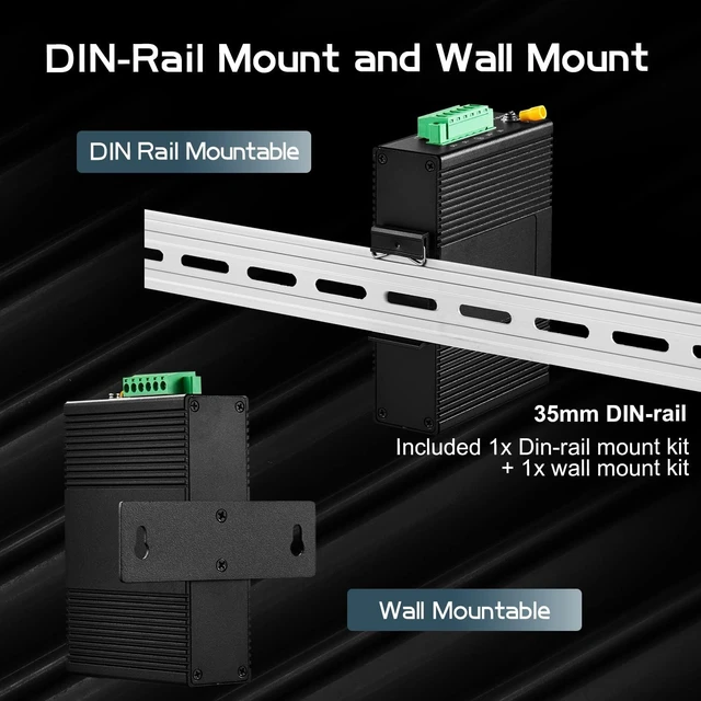 Alt view image 13 of 14 - Binardat 5 Port Din Rail Industrial Ethernet Switch, 4 Ports and 1 Uplink 10/100Mbps, Fanless Wall Mount, with One Power Supply