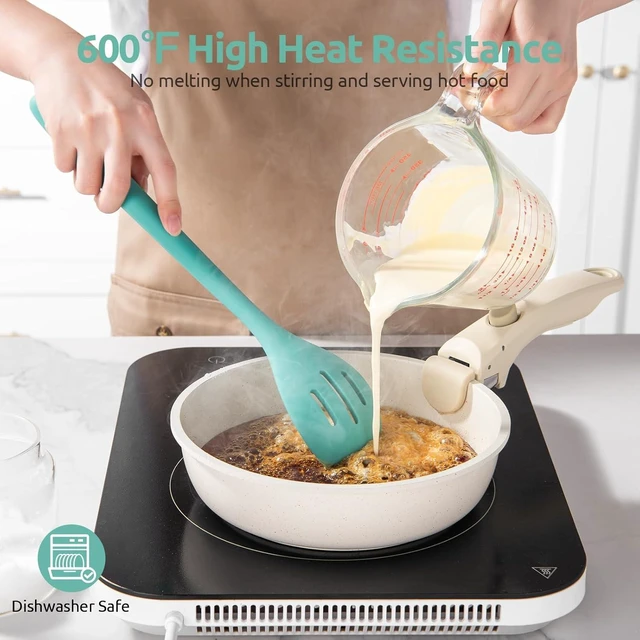 Alt view image 10 of 14 - 600ºF Heat Resistant Silicone Spoons: U-Taste 13.3in Solid & Slotted Kitchen Cooking Tool, Nonstick Long Rubber Utensil, Sturdy for Mixing, Serving, Stirring, Frying, Basting (Aqua Sky, 2PCS)