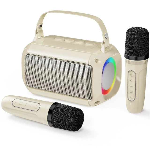 Alt view image 11 of 12 - Ecocleanpath Portable Karaoke Machine with 2 Mics, LED Lights & 4 Voice Effects - Bluetooth Speaker for Kids & Adults (Beige)