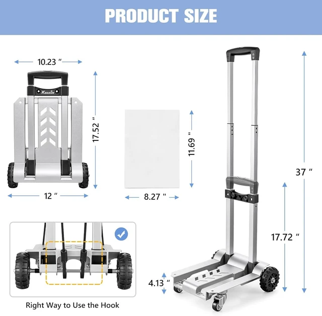 Alt view image 13 of 14 - KEDSUM 270LBS Utility Luggage Cart with 4 Wheels, 100% Aluminum Hand Truck Dolly, Folding Hand Truck with Advanced Tank Wheels, Portable Dolly Cart for Luggage, Travel, Shopping, Office Use