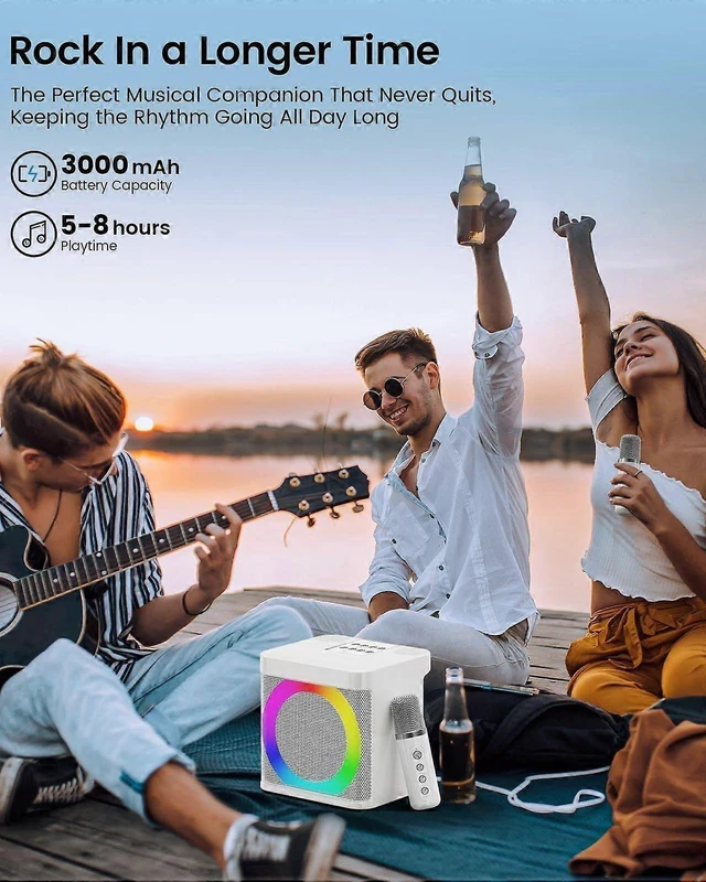Alt view image 12 of 12 - Ecocleanpath Portable Karaoke Machine with 2 Wireless Mics, 3000mAh Battery, Bluetooth 5.1, RGB Lights & Echo for Home/Party