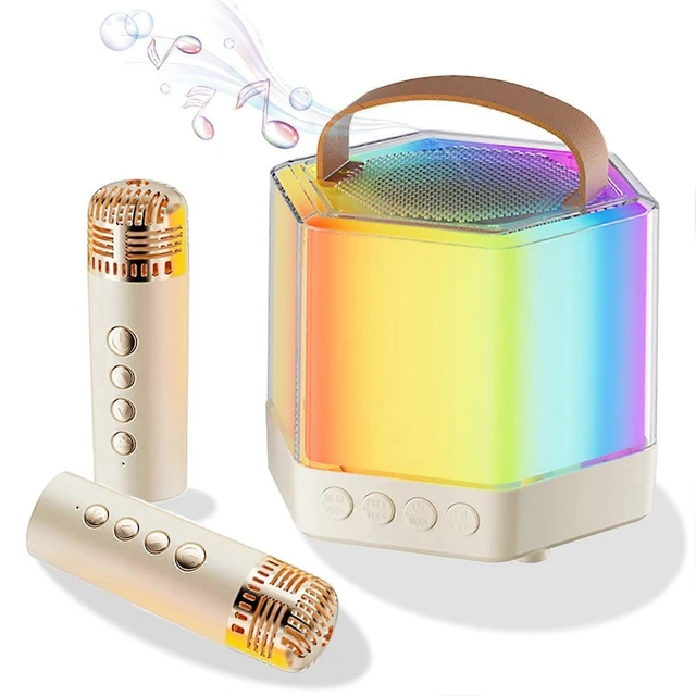 Alt view image 11 of 12 - Ecocleanpath Portable Karaoke Machine with 2 Wireless Mics & LED Lights - Bluetooth Speaker for Kids & Adults (White)