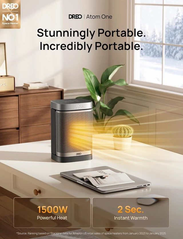 Alt view image 9 of 14 - DREO Space Heater, 1500W Portable Electric Heaters for Indoor Use, PTC Ceramic Heater for Office with Remote, Thermostat, 70°Oscillation, 12H Timer, 5 Modes, Quiet Safe Room Heater for Bedroom