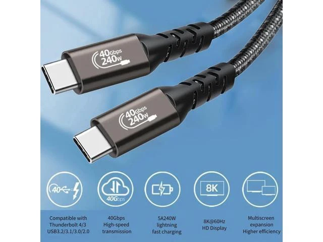 Alt view image 9 of 12 - 1.5FT Braided USB4 C to C Cable, 40Gbps 240W Fast Charging & 8K UHD Display Cord for Samsung S23/S22/S21/S20 Ultra, Note 20, Laptop, Hub, Docking