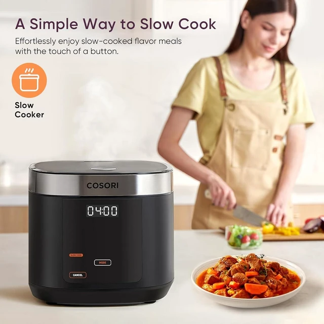 Alt view image 12 of 14 - COSORI Rice Cooker 10 Cup, 24h Keep Warm, 18 Functions Fuzzy Logic Rice Maker with Stainless Steel Steamer Basket, Sauté, Slow Cooker, Black