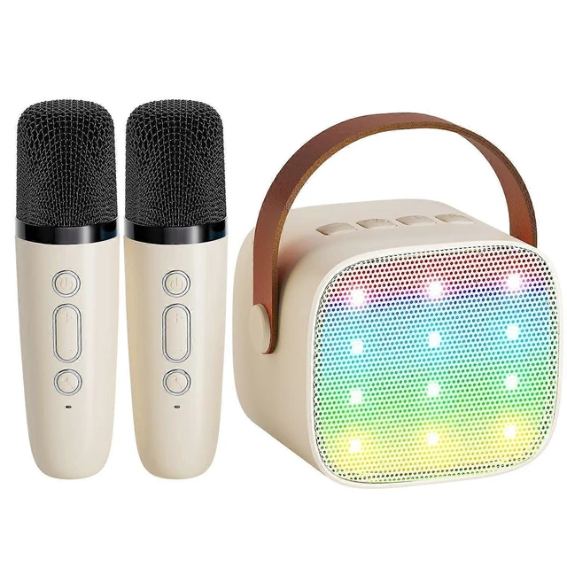 Alt view image 11 of 12 - Ecocleanpath Beige Mini Karaoke Machine with 2 Wireless Mics | Portable Bluetooth Speaker for Kids & Adults