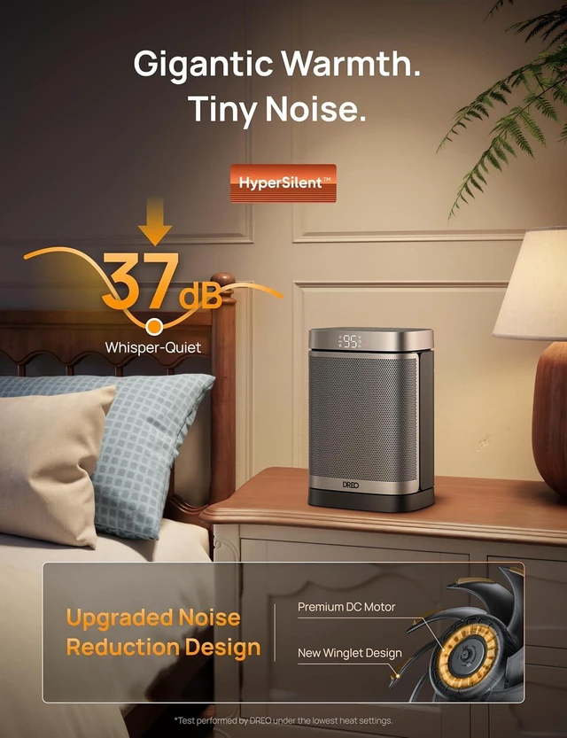 Alt view image 11 of 14 - DREO Space Heater, 1500W Portable Electric Heaters for Indoor Use, PTC Ceramic Heater for Office with Remote, Thermostat, 70°Oscillation, 12H Timer, 5 Modes, Quiet Safe Room Heater for Bedroom