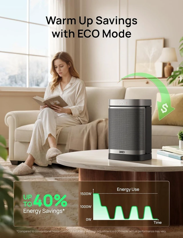 Alt view image 12 of 14 - DREO Space Heater, 1500W Portable Electric Heaters for Indoor Use, PTC Ceramic Heater for Office with Remote, Thermostat, 70°Oscillation, 12H Timer, 5 Modes, Quiet Safe Room Heater for Bedroom
