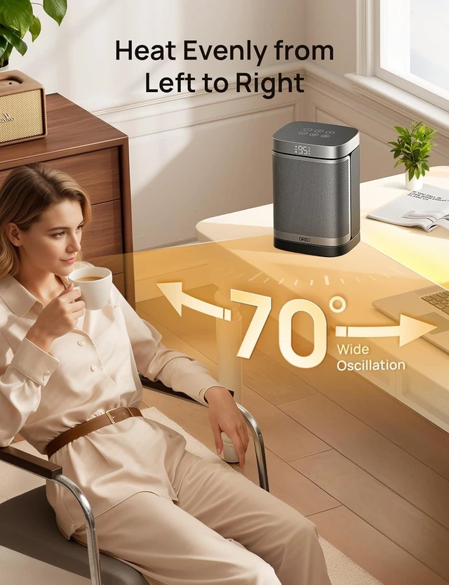 Alt view image 14 of 14 - DREO Space Heater, 1500W Portable Electric Heaters for Indoor Use, PTC Ceramic Heater for Office with Remote, Thermostat, 70°Oscillation, 12H Timer, 5 Modes, Quiet Safe Room Heater for Bedroom