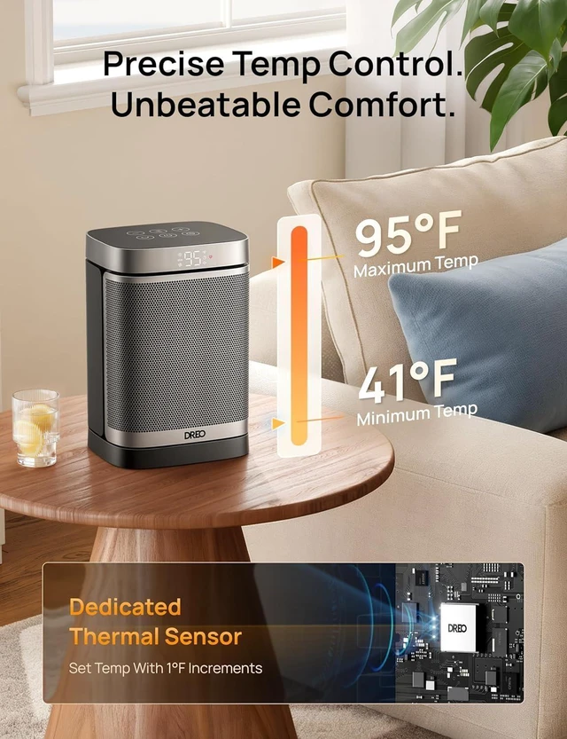Alt view image 13 of 14 - DREO Space Heater, 1500W Portable Electric Heaters for Indoor Use, PTC Ceramic Heater for Office with Remote, Thermostat, 70°Oscillation, 12H Timer, 5 Modes, Quiet Safe Room Heater for Bedroom