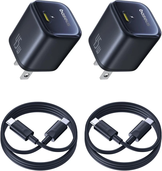 Alt view image 8 of 14 - Baseus 45W USB C Charger Block, 2 Pack PPS Fast Charger Type C with USB-C Cable for iPhone 17/16/15 Series, iPad, Galaxy S24 Ultra and More Series
