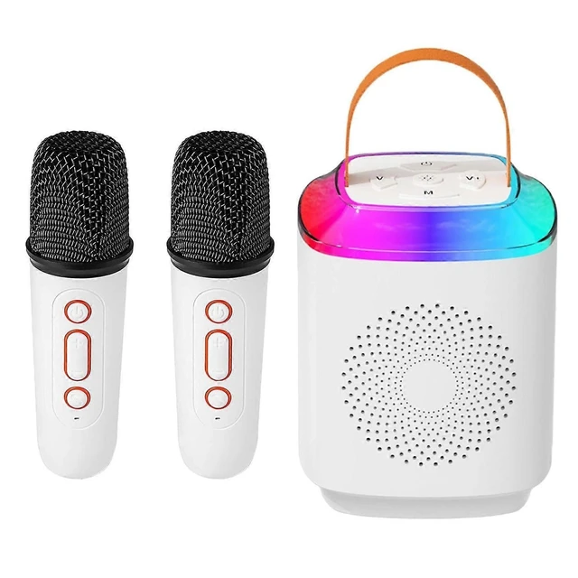Alt view image 11 of 12 - Ecocleanpath Portable Karaoke Machine with 2 Wireless Mics, Bluetooth 5.3 Speaker & LED Lights for Kids & Adults (White)