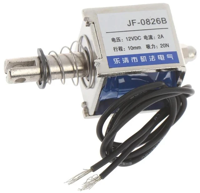 Alt view image 6 of 6 - JF-0826B 12V/2A 10mm 20N push pull type open frame solenoid electromagnet