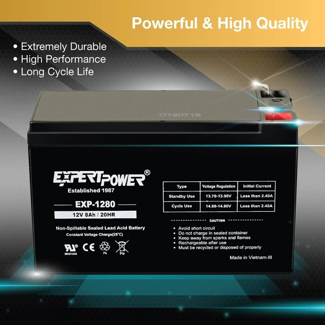Alt view image 11 of 14 - ExpertPower® 12V 8AH Sealed Lead Acid (SLA) Battery Replacement for APC Back-UPS ES 550VA Back-UPS Pro 1300/1500 Liftmaster CSL-24VDC Slider Gate Opene - F2 Terminals