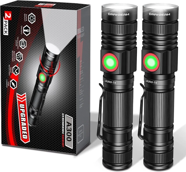 Alt view image 8 of 14 - DARKBEAM LED Flashlights Rechargeable USB 2000 High Lumens, Small and Bright Pocket Flashlight, Zoomable Water Resistant Handheld Flash Light for Camping, Outdoor, Emergency with Battery, 2 Pack