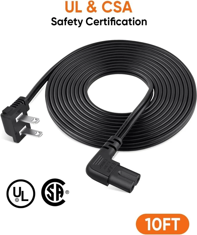 Alt view image 11 of 14 - CableCreation 10 Feet 18 AWG Angled 2-Slot Non-Polarized Angle Power Cord for Samsung TV LG TCL Replacement (IEC320 C7 to Nema 1-15P), 3M