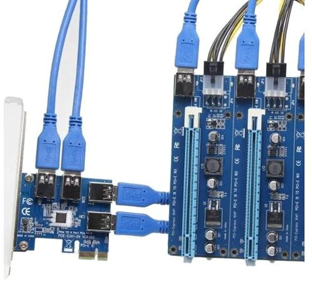 Alt view image 6 of 6 - PCIe 1 to 4 PCI-Express 16X Slots Riser Card PCI-E 1X to External 4 PCI-e USB 3.0 Adapter Multiplier Card for Bitcoin Miner