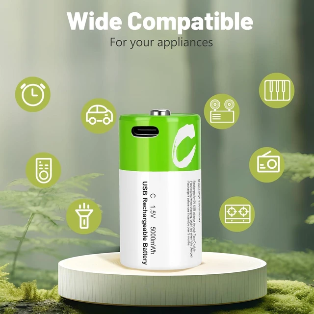 Alt view image 12 of 14 - C Batteries Rechargeable 4 Pack C Size Cell Lithium Batteries LR14 5000mWh 1.5V Li-ion Power for Long-Lasting Use in Toys and Floodlights