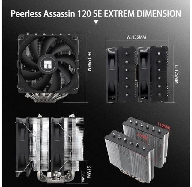 Alt view image 12 of 12 - Peerless Assassin 120 SE Extrem CPU Air Cooler with 6 Heat Pipes, Dual PWM Fans, AGHP heatpipe Technology, 154mm High Cooling, for AM5/AM4, Intel LGA1851/1700/1150/1151/1155/1156/1200