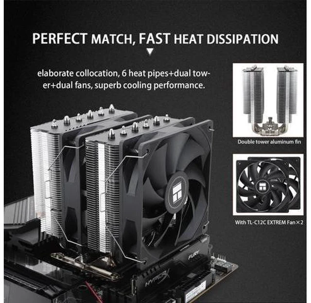 Alt view image 10 of 12 - Peerless Assassin 120 SE Extrem CPU Air Cooler with 6 Heat Pipes, Dual PWM Fans, AGHP heatpipe Technology, 154mm High Cooling, for AM5/AM4, Intel LGA1851/1700/1150/1151/1155/1156/1200