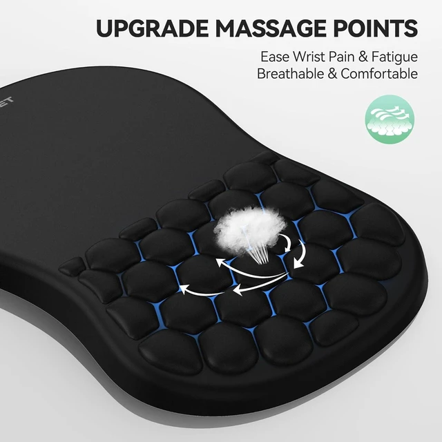 Alt view image 9 of 14 - TECKNET Ergonomic Mouse Pad with Wrist Rest, Soft Mousepad with Massage Design, Memory Foam and Non-Slip PU Base for Pain Relief, Gaming Mouse Pad for Desk, Home, Office, 12x8 Inches, Black