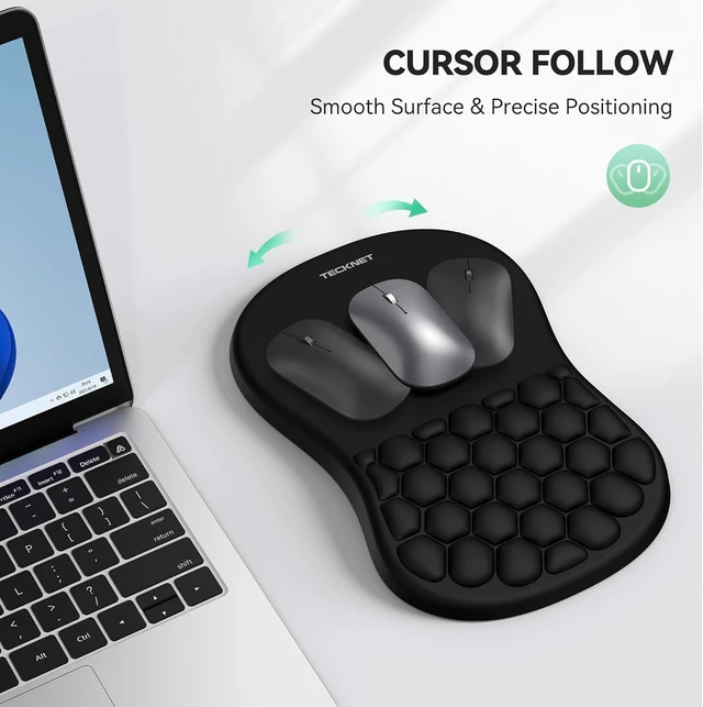 Alt view image 14 of 14 - TECKNET Ergonomic Mouse Pad with Wrist Rest, Soft Mousepad with Massage Design, Memory Foam and Non-Slip PU Base for Pain Relief, Gaming Mouse Pad for Desk, Home, Office, 12x8 Inches, Black