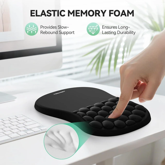 Alt view image 11 of 14 - TECKNET Ergonomic Mouse Pad with Wrist Rest, Soft Mousepad with Massage Design, Memory Foam and Non-Slip PU Base for Pain Relief, Gaming Mouse Pad for Desk, Home, Office, 12x8 Inches, Black