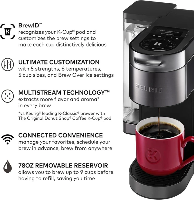 Alt view image 11 of 14 - Keurig K-Supreme Plus SMART Coffee Maker, Single Serve K-Cup Pod Coffee Brewer, BREWID and MultiStream Technology, 78 Oz, Black