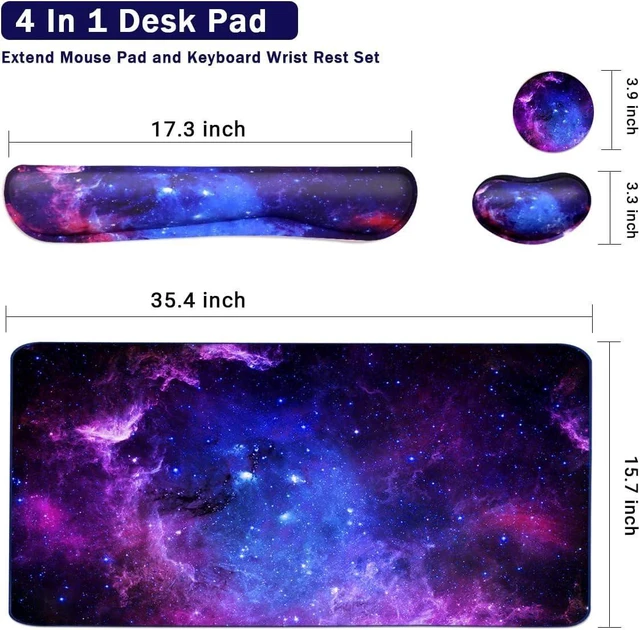 Alt view image 9 of 14 - Large Mouse Pad and Keyboard Wrist Rest, Desk Pad for Keyboard and Mouse, 4-in-1 Large Gaming Mouse Pad with Wrist Support, Desk Mat for Home Office Study Game-Galaxy Fluid